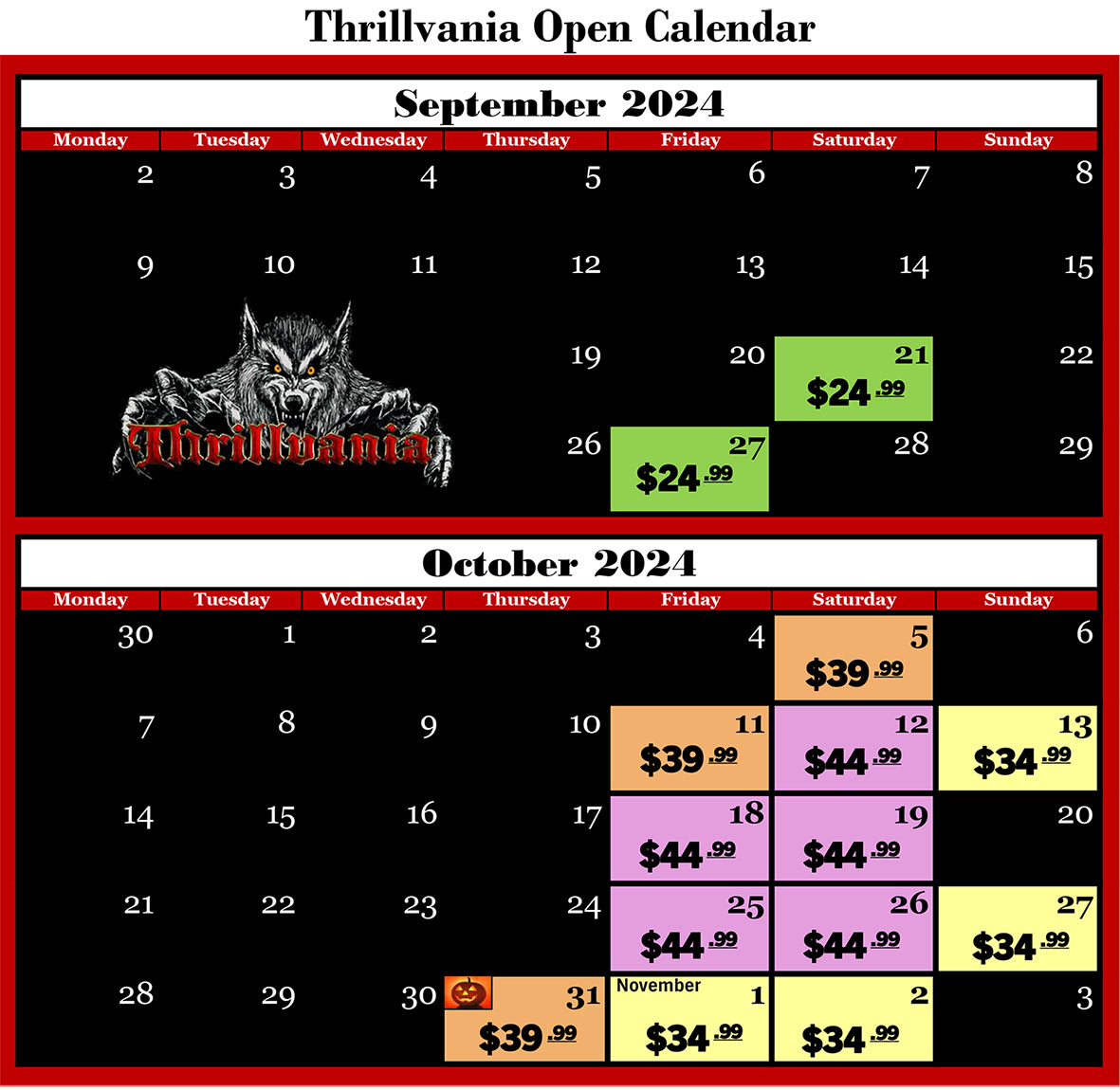 Thrillvania Haunted House in East Texas 2024 Halloween Season Open Dates - CLICK FOR TIMES