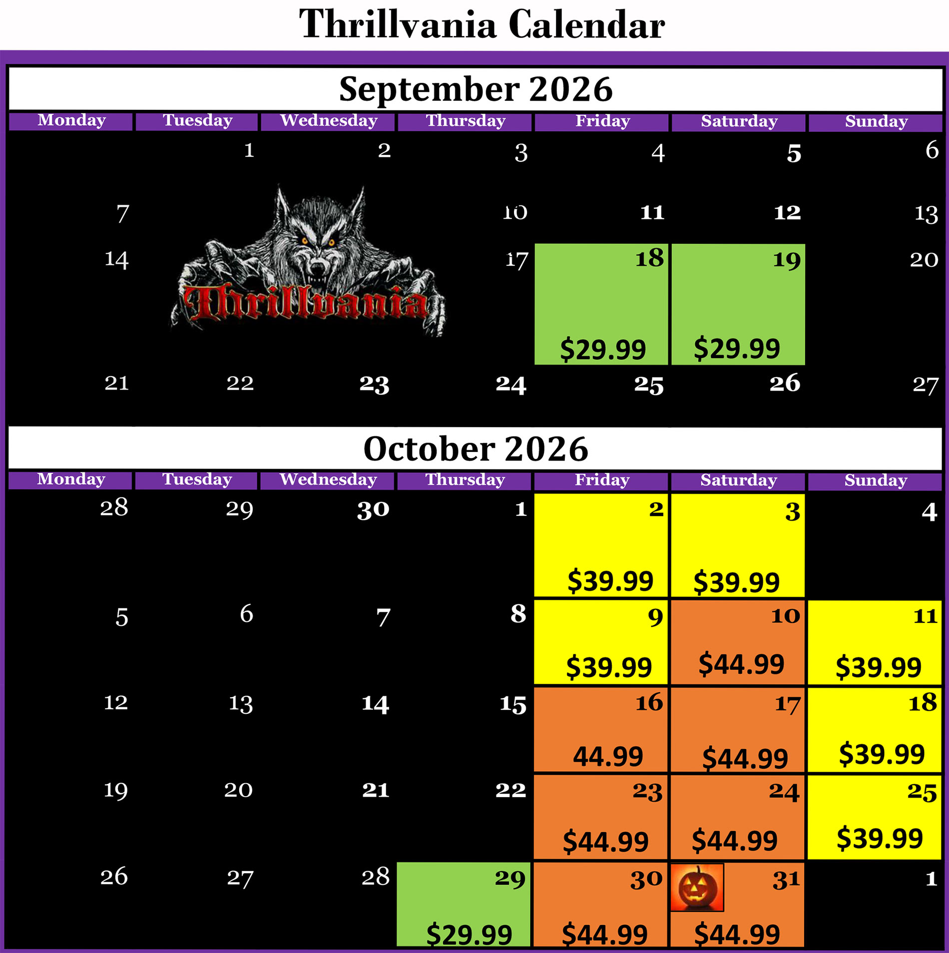Thrillvania Haunted House in East Texas 2026 Halloween Season Open Dates