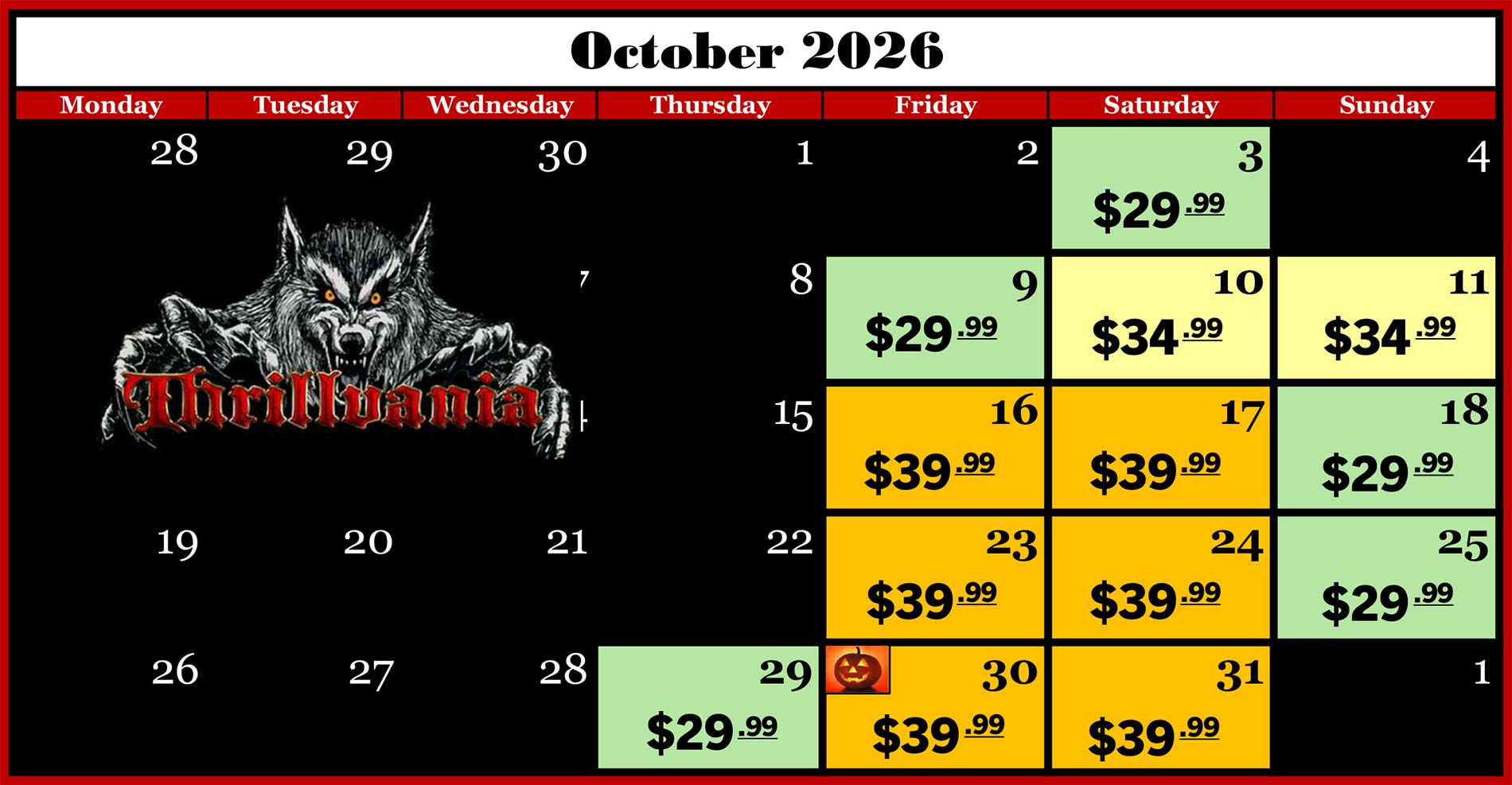 Thrillvania Haunted House in East Texas 2026 Halloween Season Open Dates
